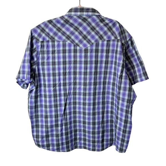 Wrangler Western Short Sleeve Men’s sz. 2XL XXL Purple Snap‎ Pearl Buttons Plaid - Picture 3 of 6